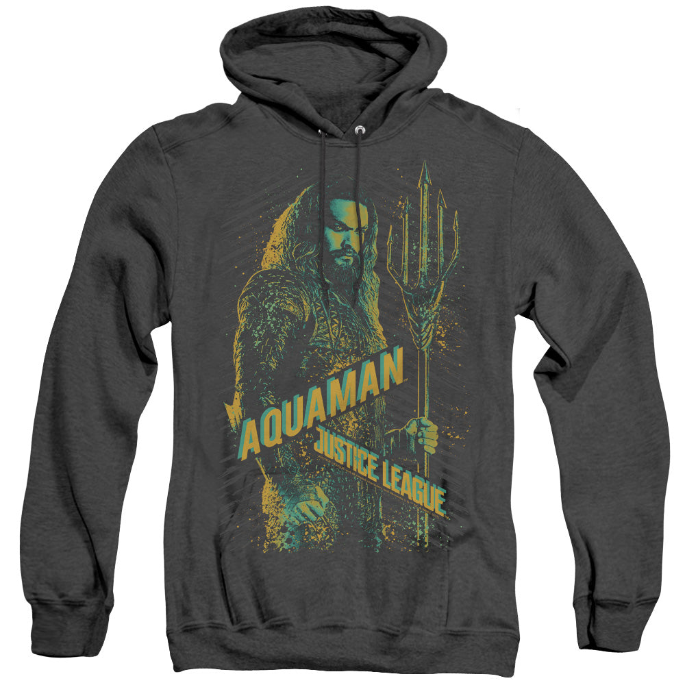 JUSTICE LEAGUE MOVIE/AQUAMAN - ADULT HEATHER HOODIE - BLACK