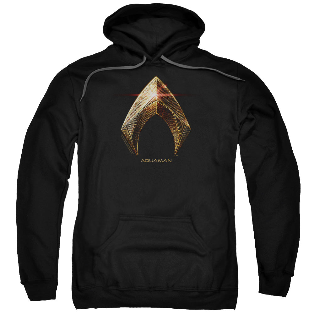 JUSTICE LEAGUE MOVIE/AQUAMAN LOGO - ADULT PULLOVER HOODIE - BLACK