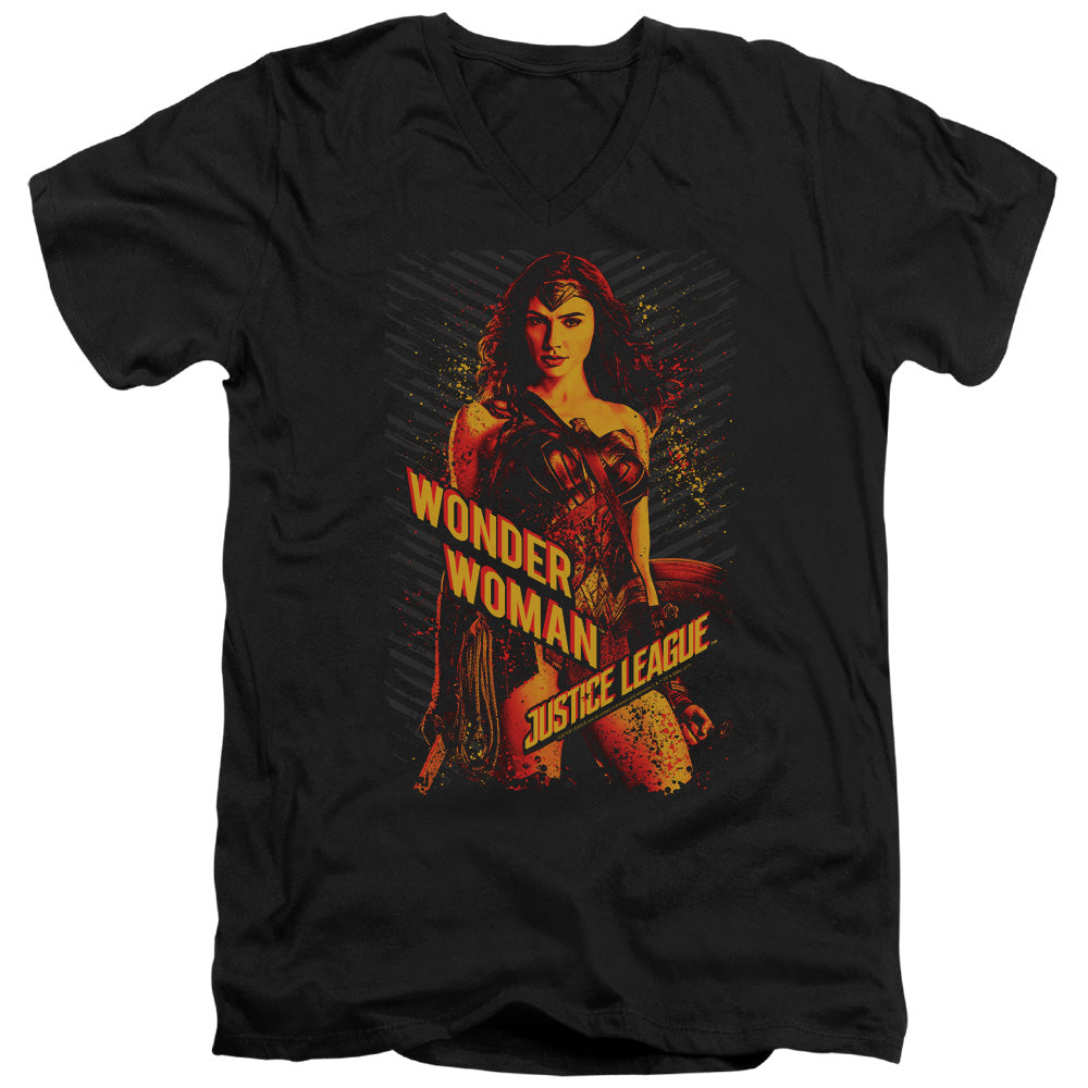 JUSTICE LEAGUE MOVIE/WONDER WOMAN - S/S ADULT V-NECK 30/1 - BLACK