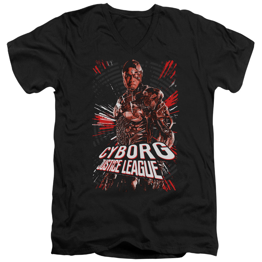 JUSTICE LEAGUE MOVIE/CYBORG - S/S ADULT V-NECK 30/1 - BLACK