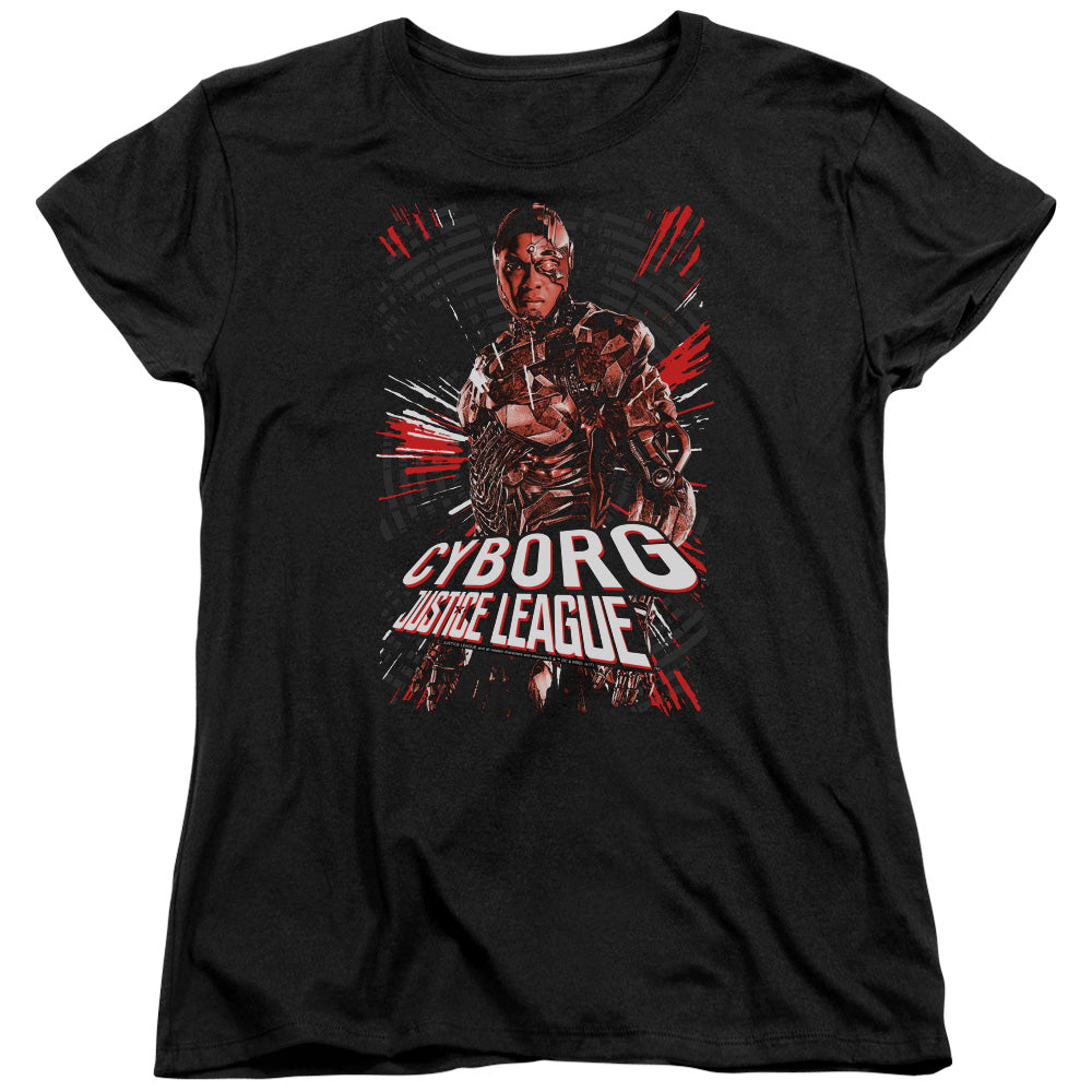 JUSTICE LEAGUE MOVIE/CYBORG - S/S WOMENS TEE - BLACK