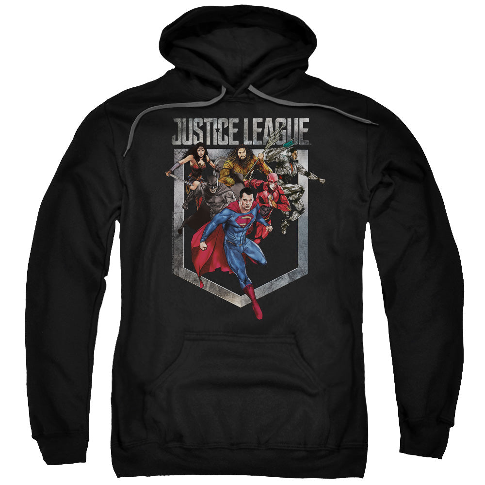 JUSTICE LEAGUE MOVIE/CHARGE - ADULT PULLOVER HOODIE - BLACK