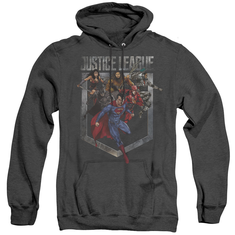 JUSTICE LEAGUE MOVIE/CHARGE - ADULT HEATHER HOODIE - BLACK