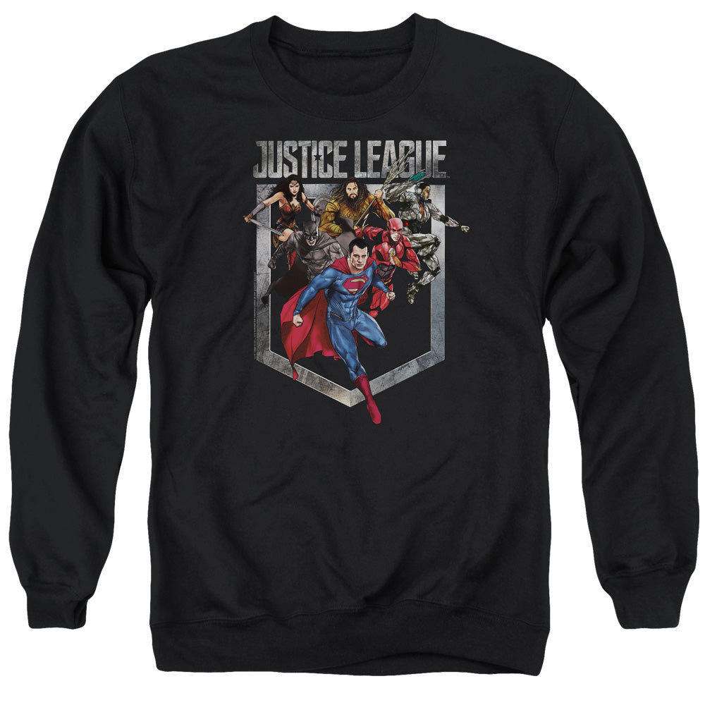 JUSTICE LEAGUE MOVIE/CHARGE - ADULT CREWNECK SWEATSHIRT - BLACK