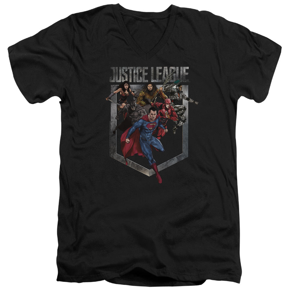 JUSTICE LEAGUE MOVIE/CHARGE - S/S ADULT V-NECK 30/1 - BLACK