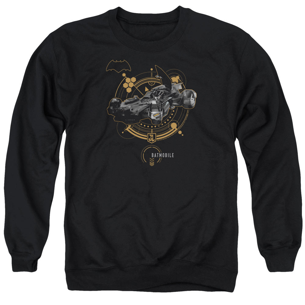 JUSTICE LEAGUE MOVIE/BATMOBILE - ADULT CREWNECK SWEATSHIRT - BLACK