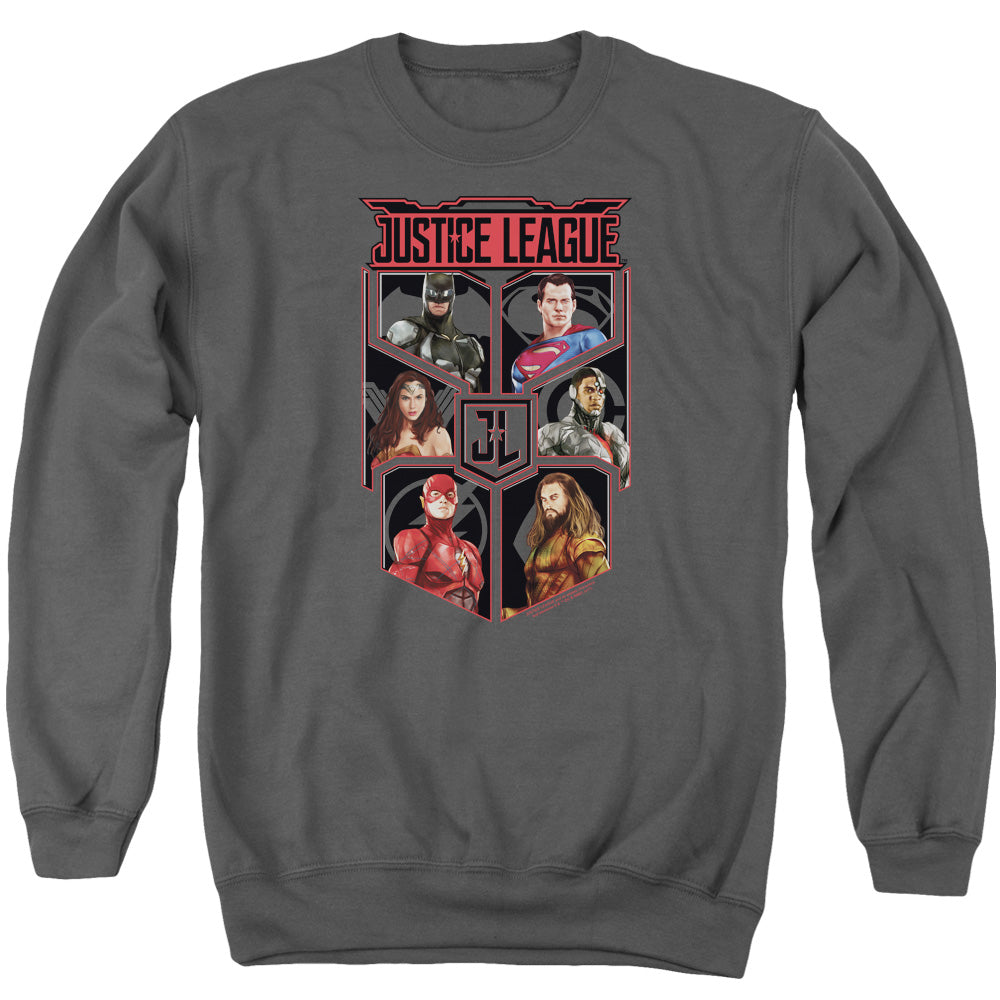 JUSTICE LEAGUE MOVIE/LEAGUE OF SIX - ADULT CREWNECK SWEATSHIRT - CHARCOAL