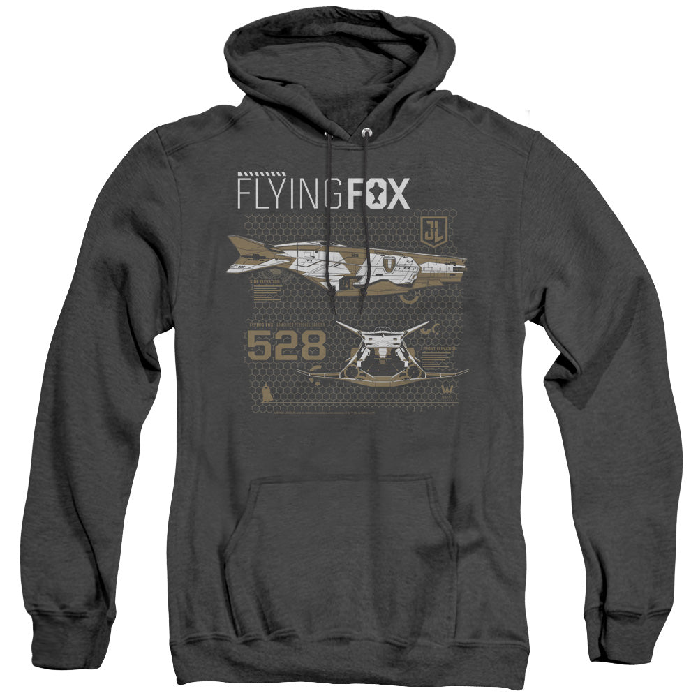 JUSTICE LEAGUE MOVIE/FLYING FOX - ADULT HEATHER HOODIE - BLACK
