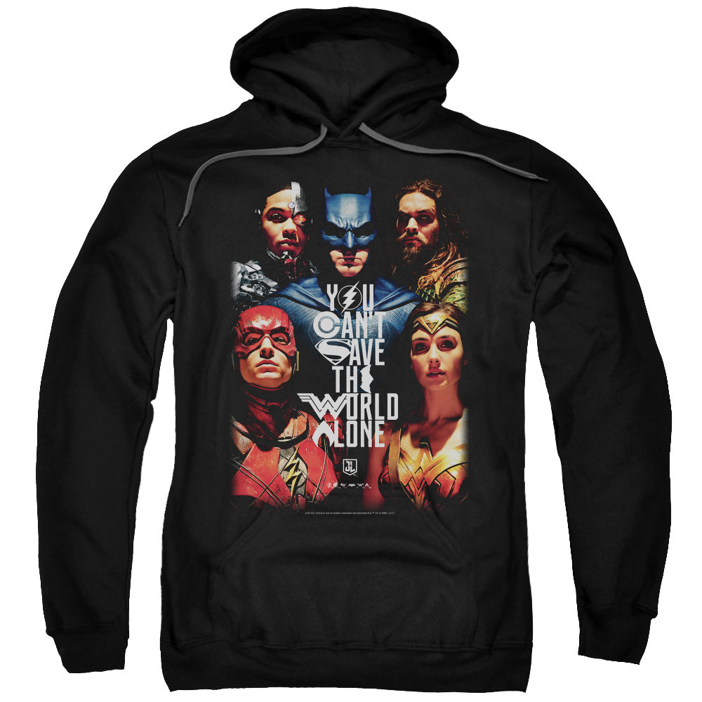 JUSTICE LEAGUE MOVIE/SAVE THE WORLD POSTER - ADULT PULLOVER HOODIE - BLACK