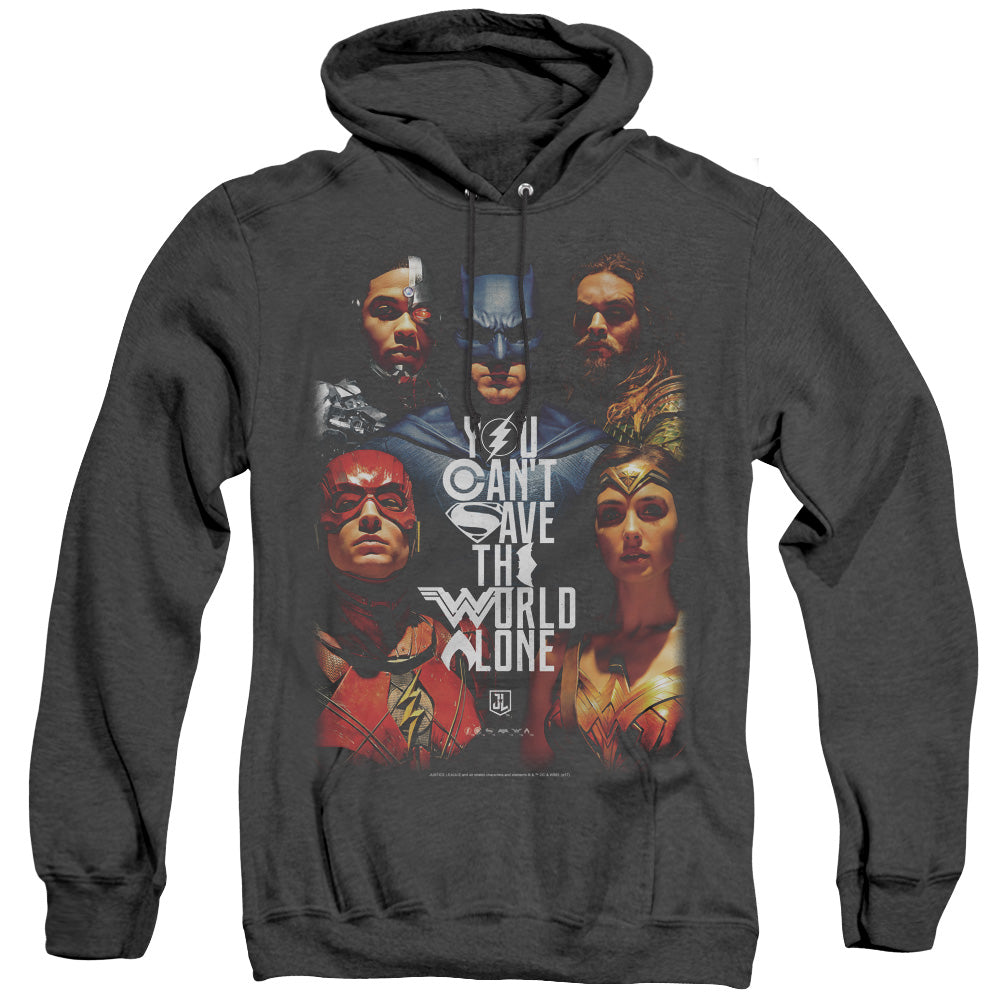 JUSTICE LEAGUE MOVIE/SAVE THE WORLD POSTER - ADULT HEATHER HOODIE - BLACK