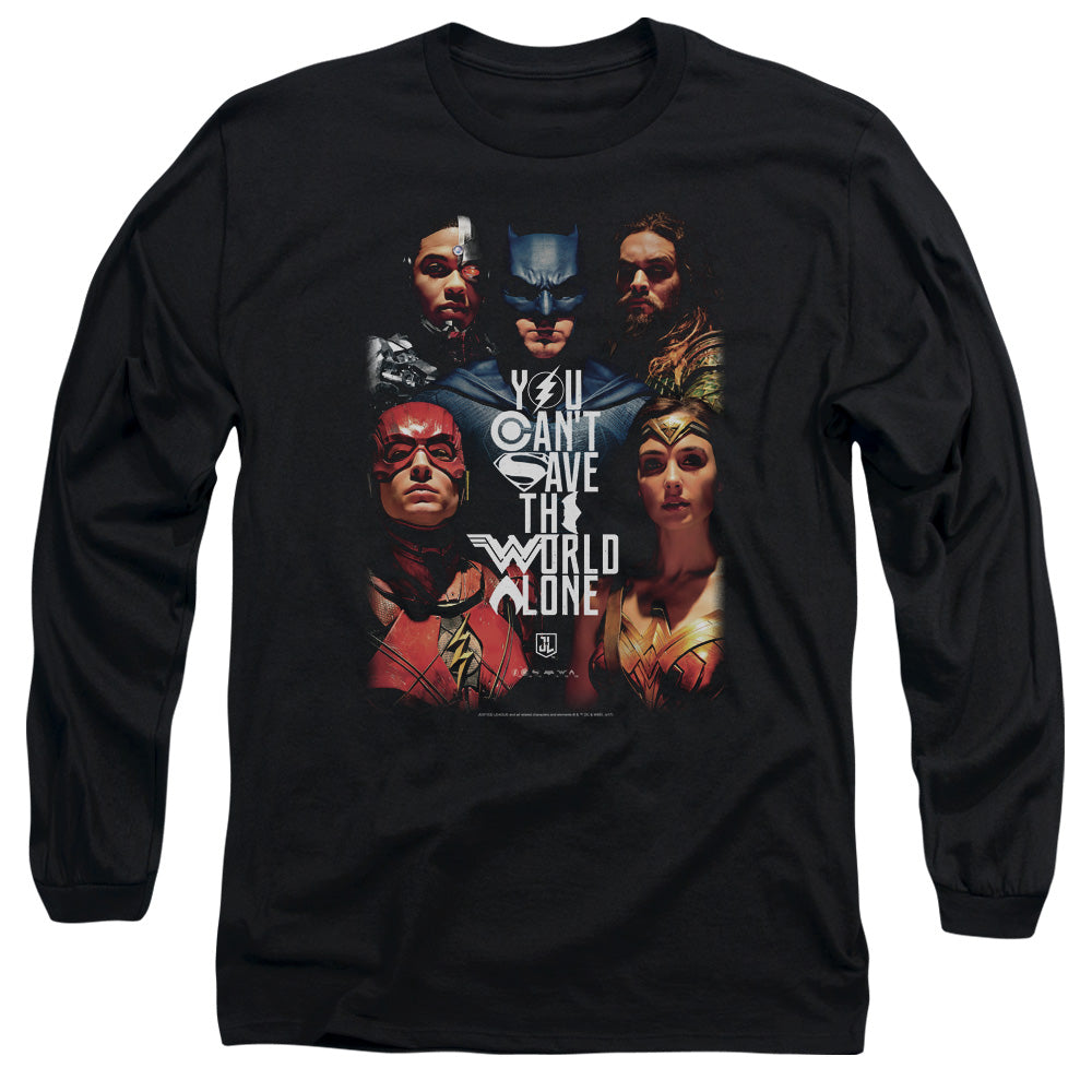 JUSTICE LEAGUE MOVIE/SAVE THE WORLD POSTER -  L/S ADULT 18/1  - BLACK