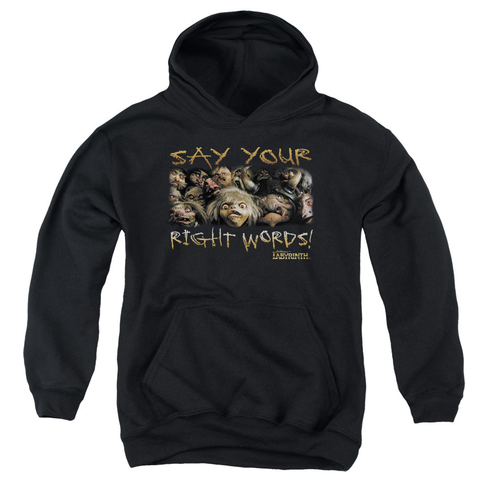 LABYRINTH/SAY YOUR RIGHT WORDS - YOUTH PULLOVER HOODIE - BLACK