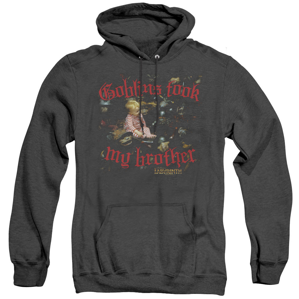 LABYRINTH/GOBLINS TOOK MY BROTHER - ADULT HEATHER HOODIE - BLACK