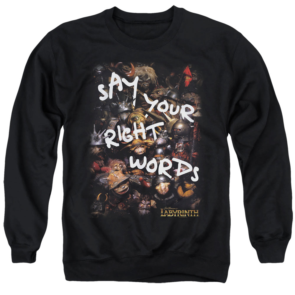 LABYRINTH/RIGHT WORDS - ADULT CREWNECK SWEATSHIRT - BLACK