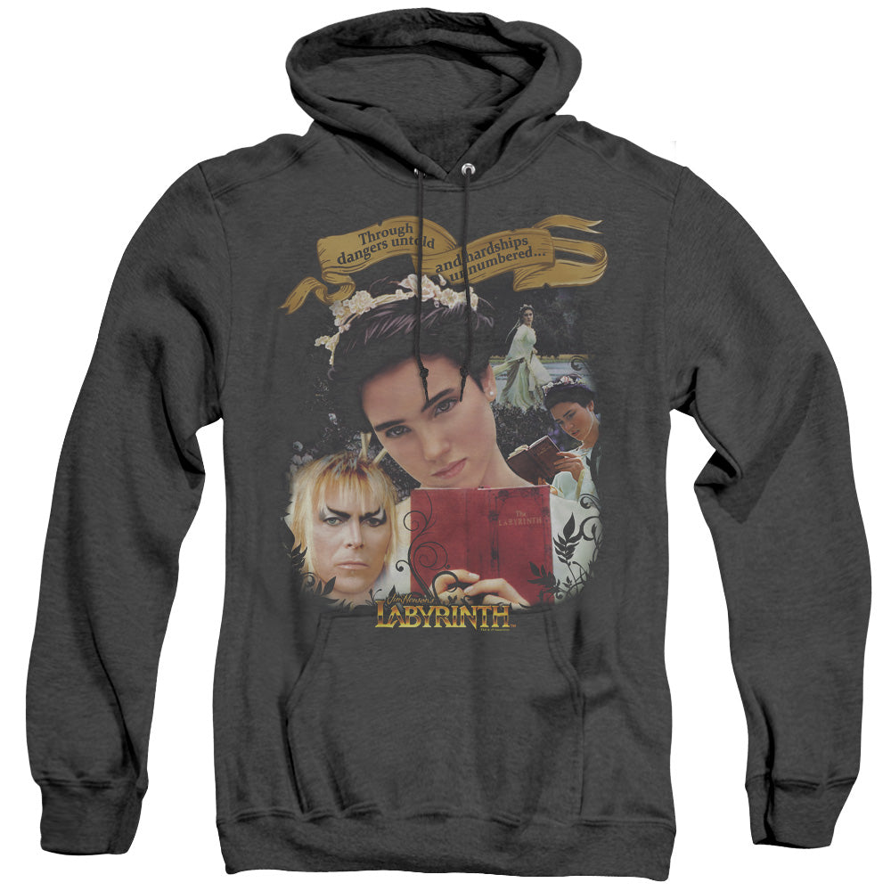 LABYRINTH/DANGERS UNTOLD - ADULT HEATHER HOODIE - BLACK