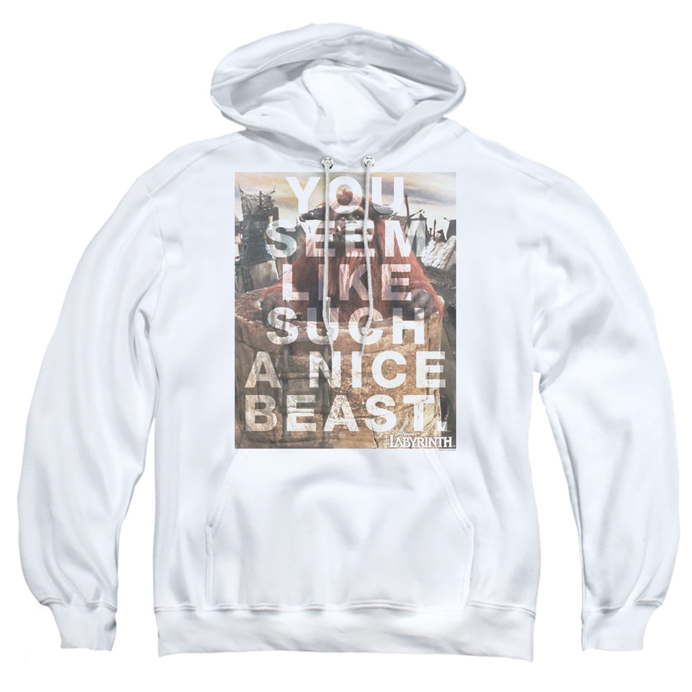 LABYRINTH/NICE BEAST - ADULT PULLOVER HOODIE - WHITE