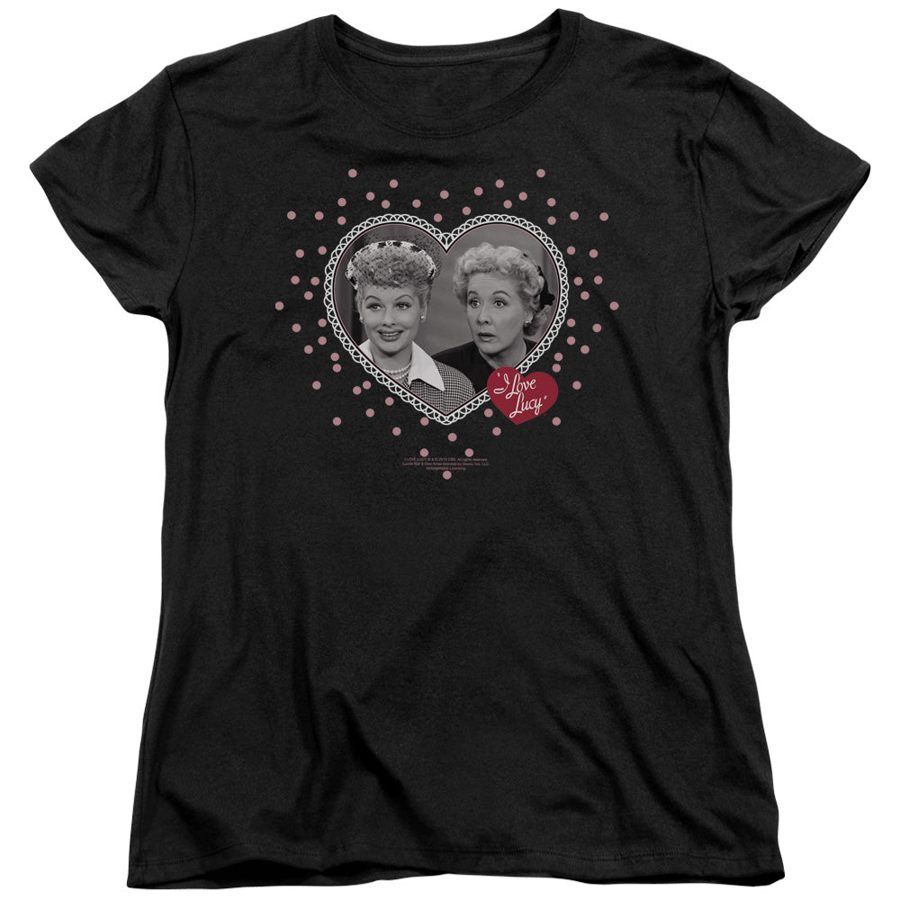 I LOVE LUCY/HEARTS AND DOTS - S/S WOMENS TEE - BLACK