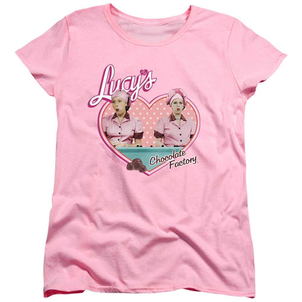 I LOVE LUCY/CHOCOLATE FACTORY - S/S WOMENS TEE - PINK