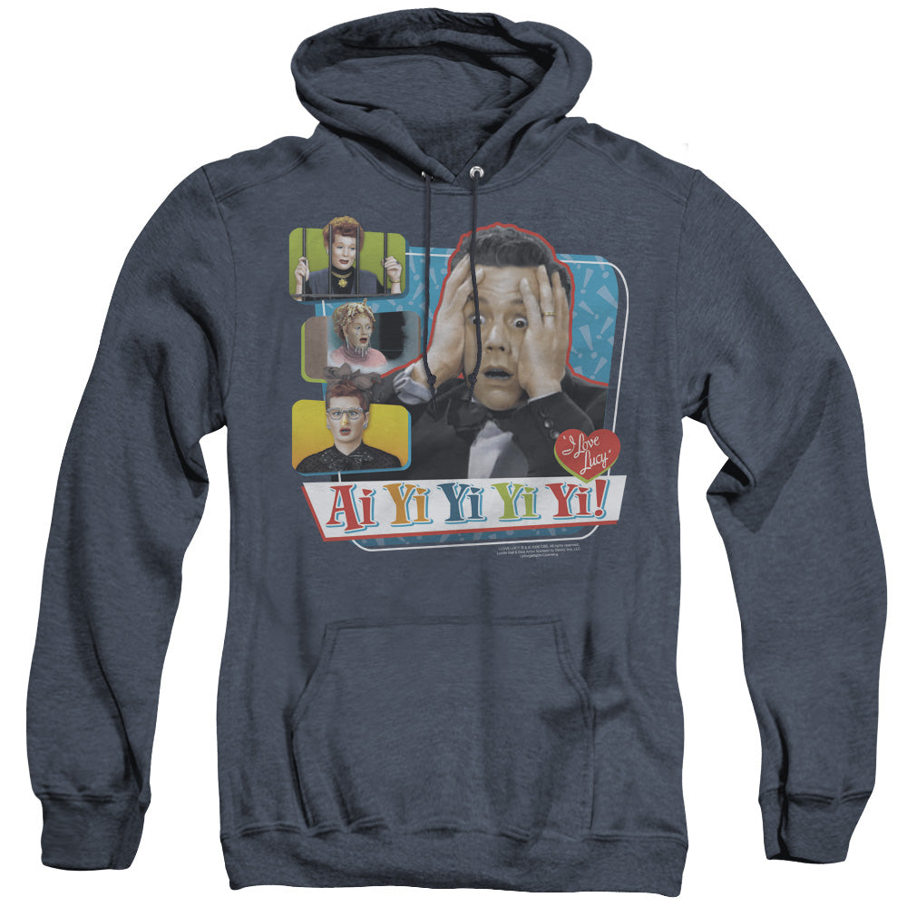 I LOVE LUCY/AI YI YI YI YI - ADULT HEATHER HOODIE - NAVY
