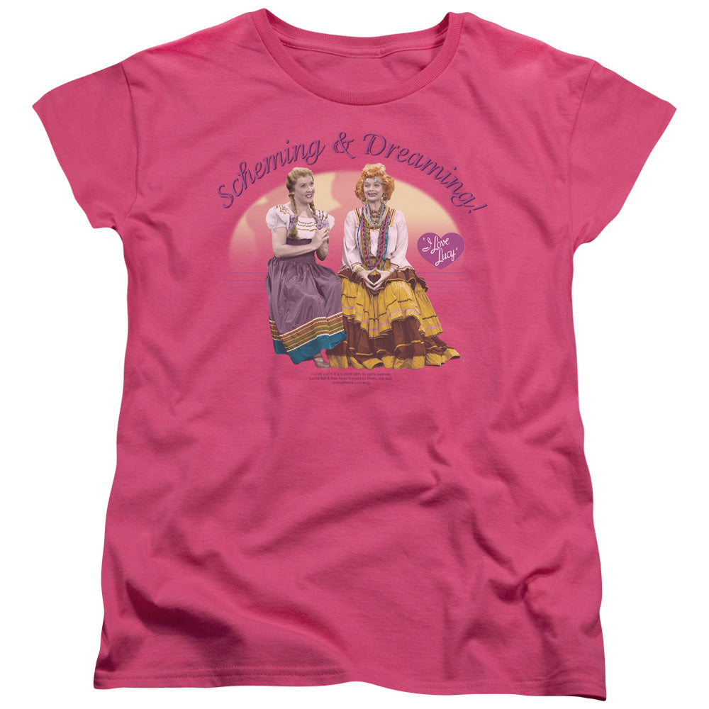 I LOVE LUCY/SCHEMING & DREAMING - S/S WOMENS TEE - HOT PINK