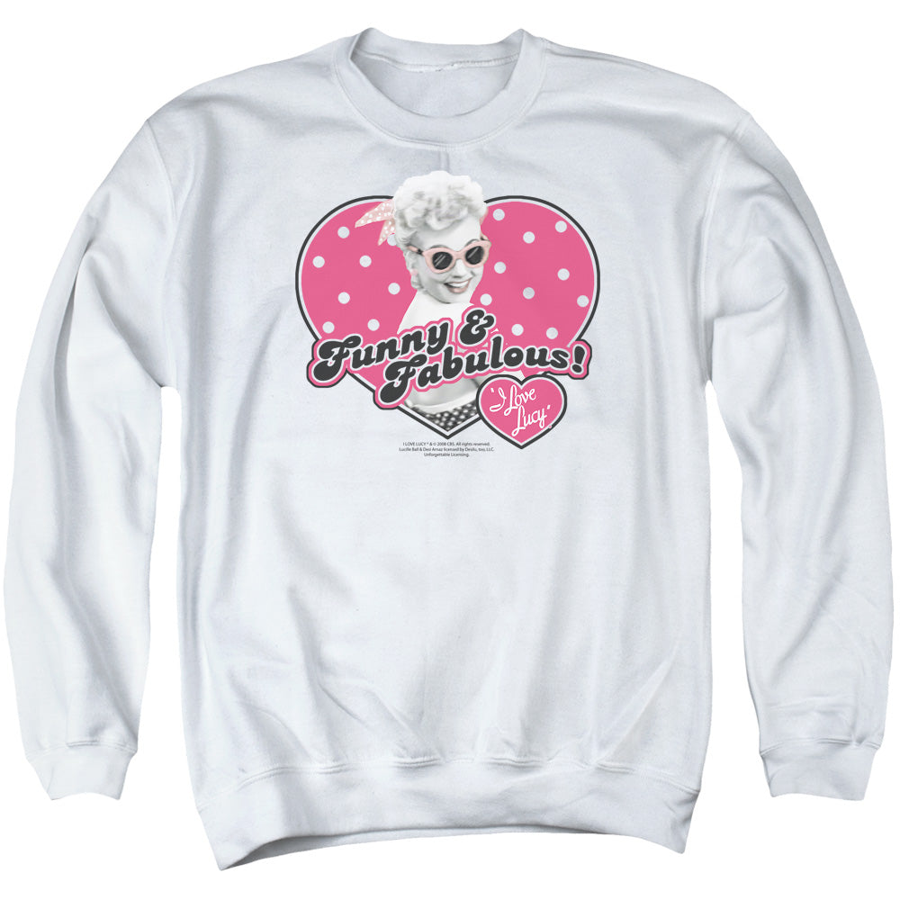 I LOVE LUCY/FUNNY & FABULOUS - ADULT CREWNECK SWEATSHIRT - WHITE