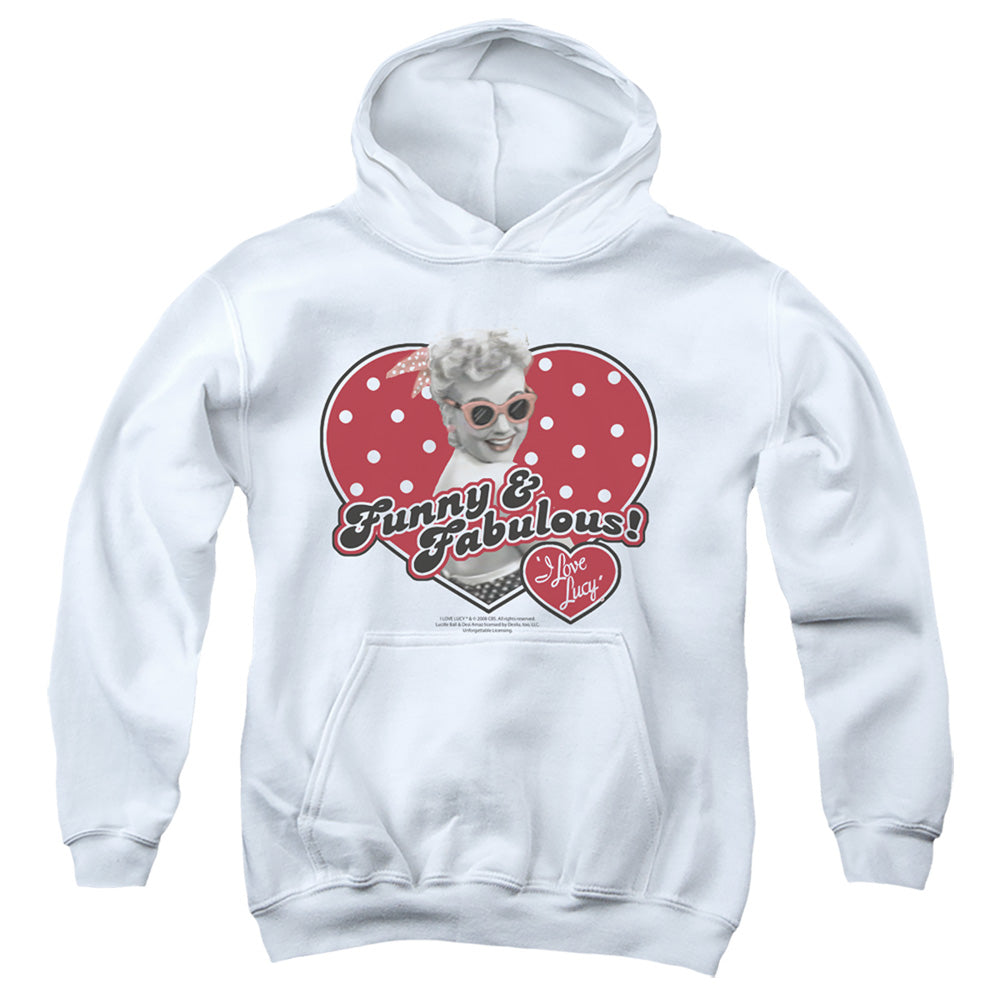 I LOVE LUCY/FUNNY AND FABULOUS - YOUTH PULLOVER HOODIE - WHITE