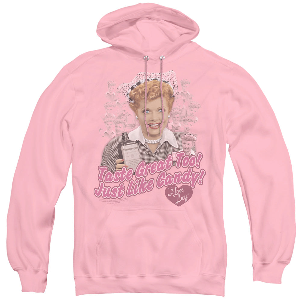 I LOVE LUCY/TASTES LIKE CANDY - ADULT PULLOVER HOODIE - PINK