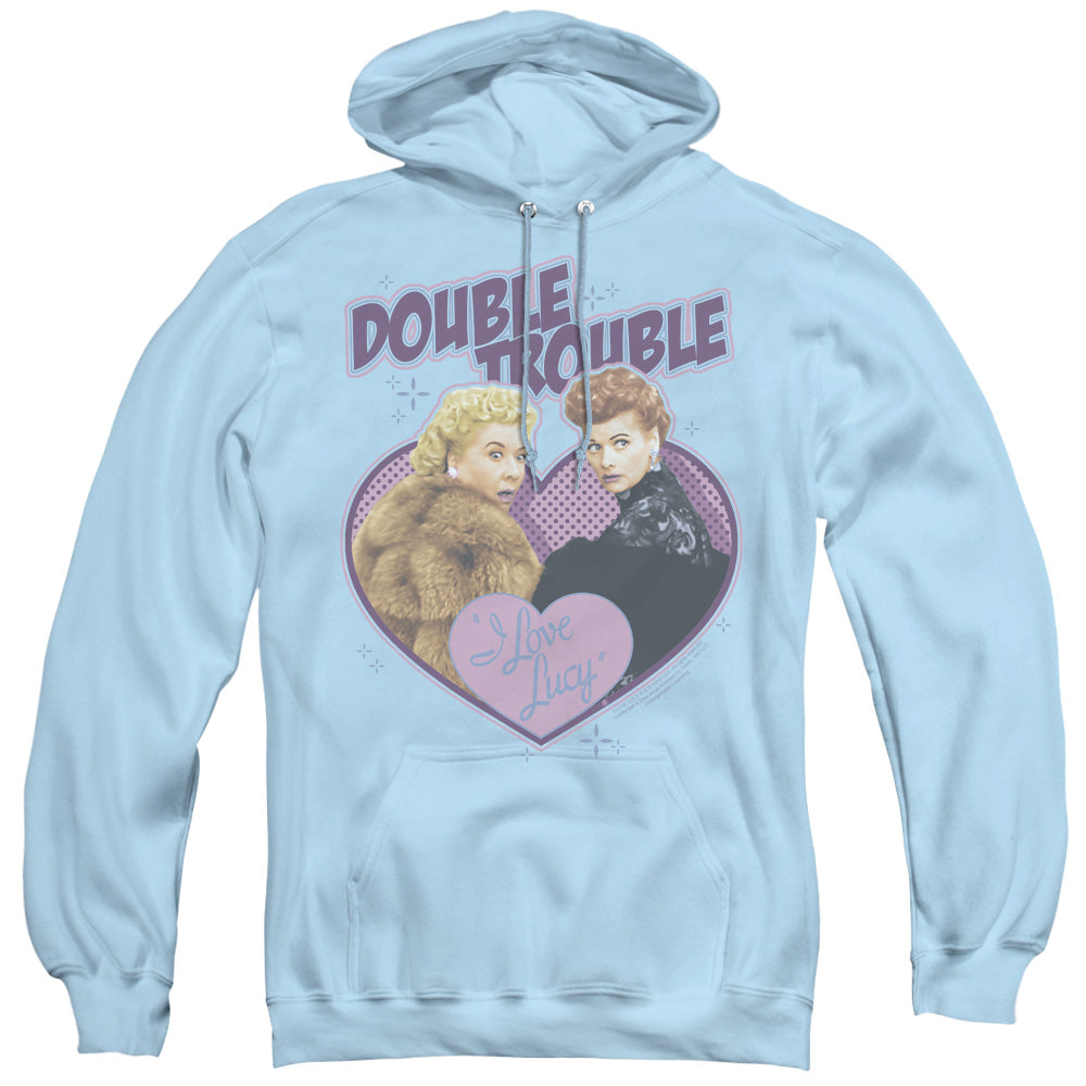 I LOVE LUCY/DOUBLE TROUBLE - ADULT PULLOVER HOODIE - LIGHT BLUE
