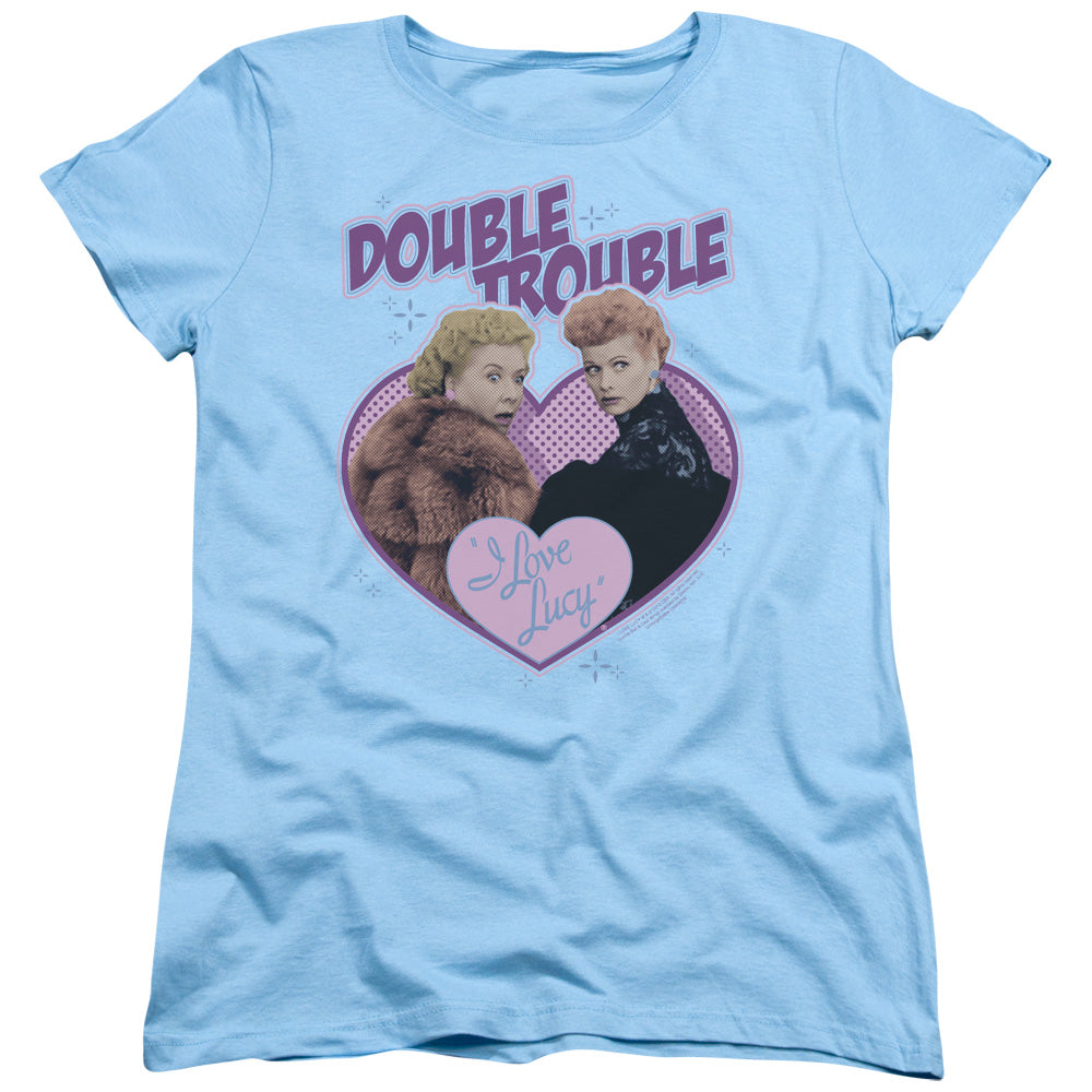 I LOVE LUCY/DOUBLE TROUBLE - S/S WOMENS TEE - LIGHT BLUE