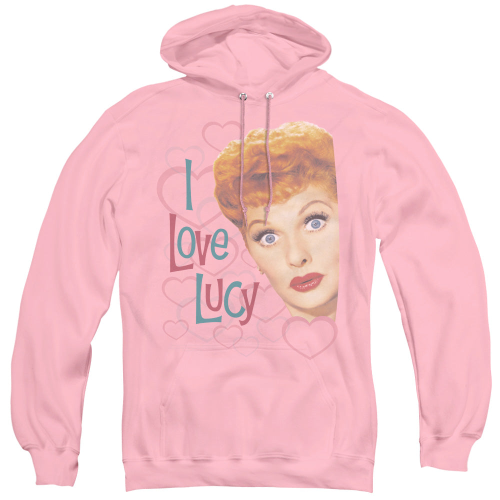 I LOVE LUCY/HOLLYWOOD OPEN HEARTS - ADULT PULLOVER HOODIE - PINK
