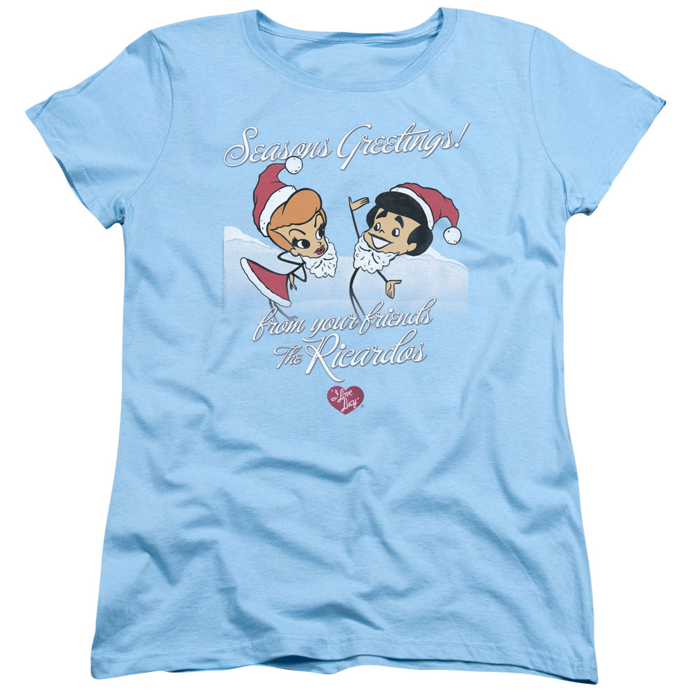 I LOVE LUCY/ANIMATED CHRISTMAS - S/S WOMENS TEE - LIGHT BLUE