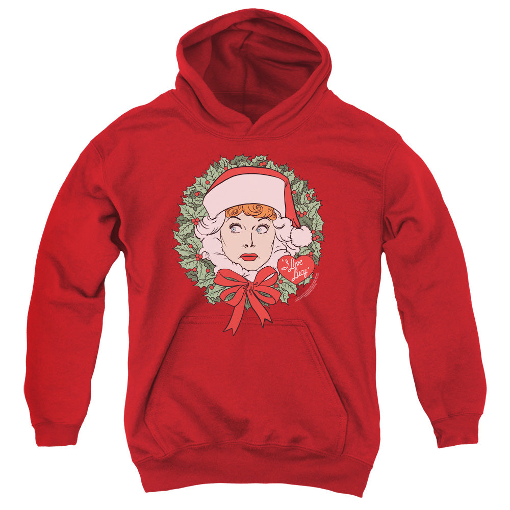 I LOVE LUCY/WREATH - YOUTH PULLOVER HOODIE - RED