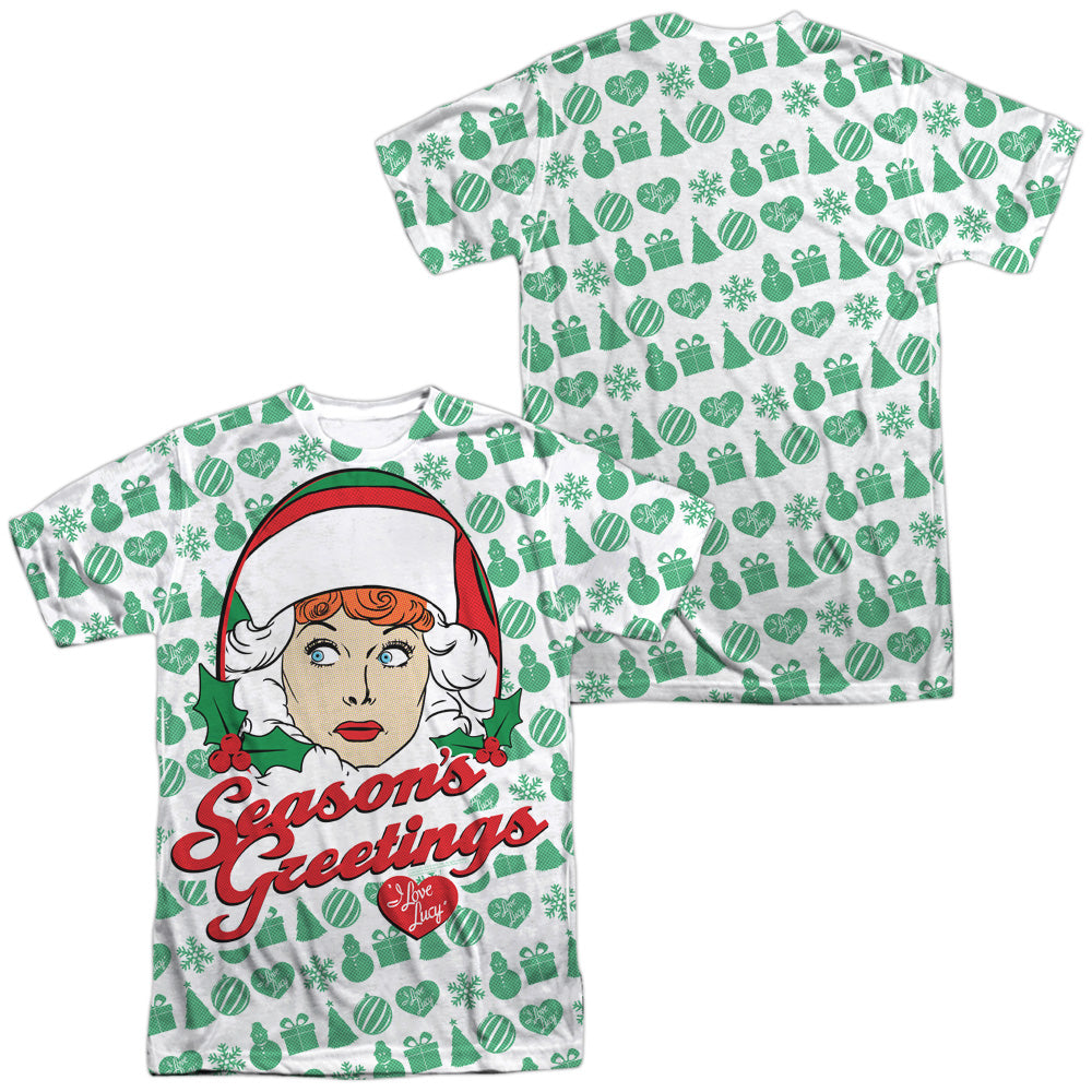 I LOVE LUCY/HOLIDAY PATTERN (FRONT/BACK PRINT) - S/S ADULT POLY CREW  -  WHITE