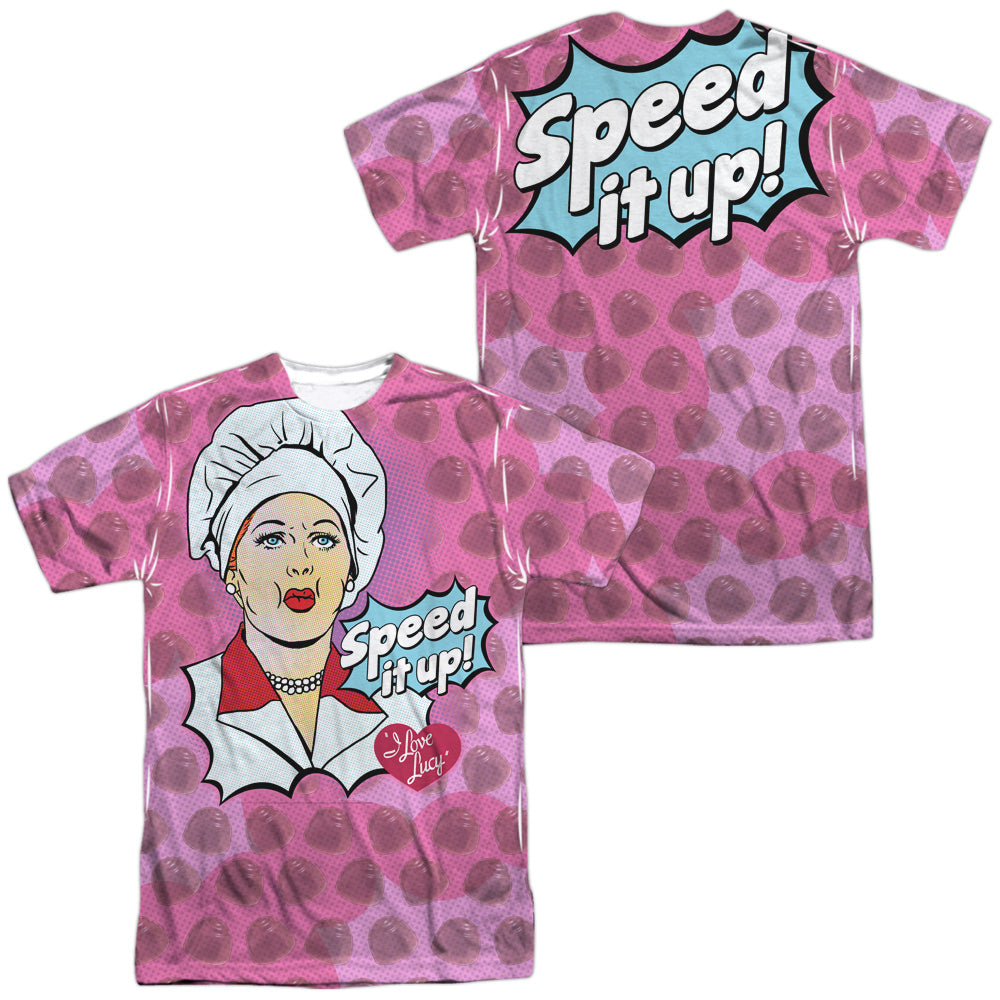 I LOVE LUCY/ALL OVER SPEED IT UP (FRONT/BACK PRINT) - S/S ADULT POLY CREW - MULTI