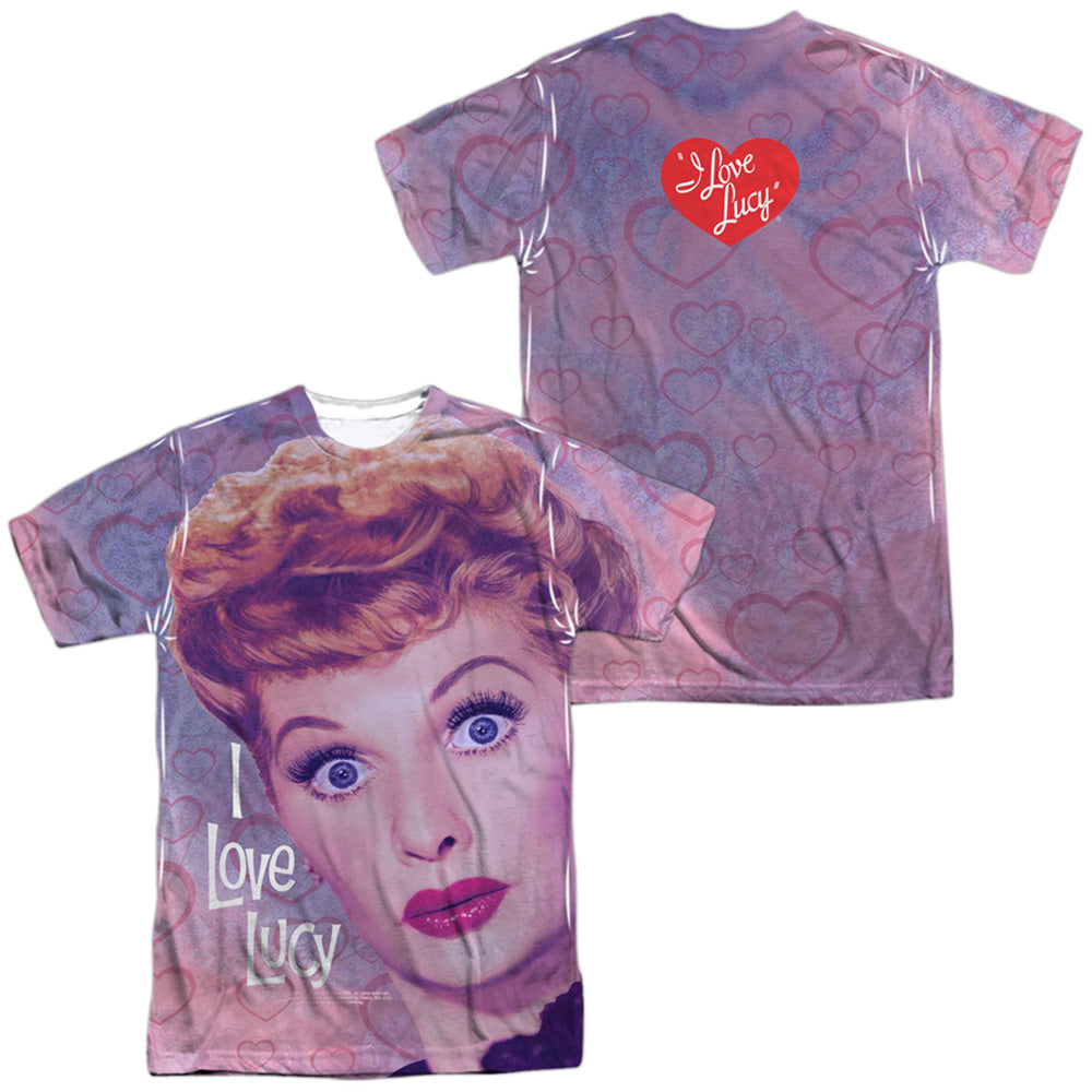 I LOVE LUCY/FUNNY HEARTS (FRONT/BACK PRINT) - S/S ADULT POLY CREW - MULTI
