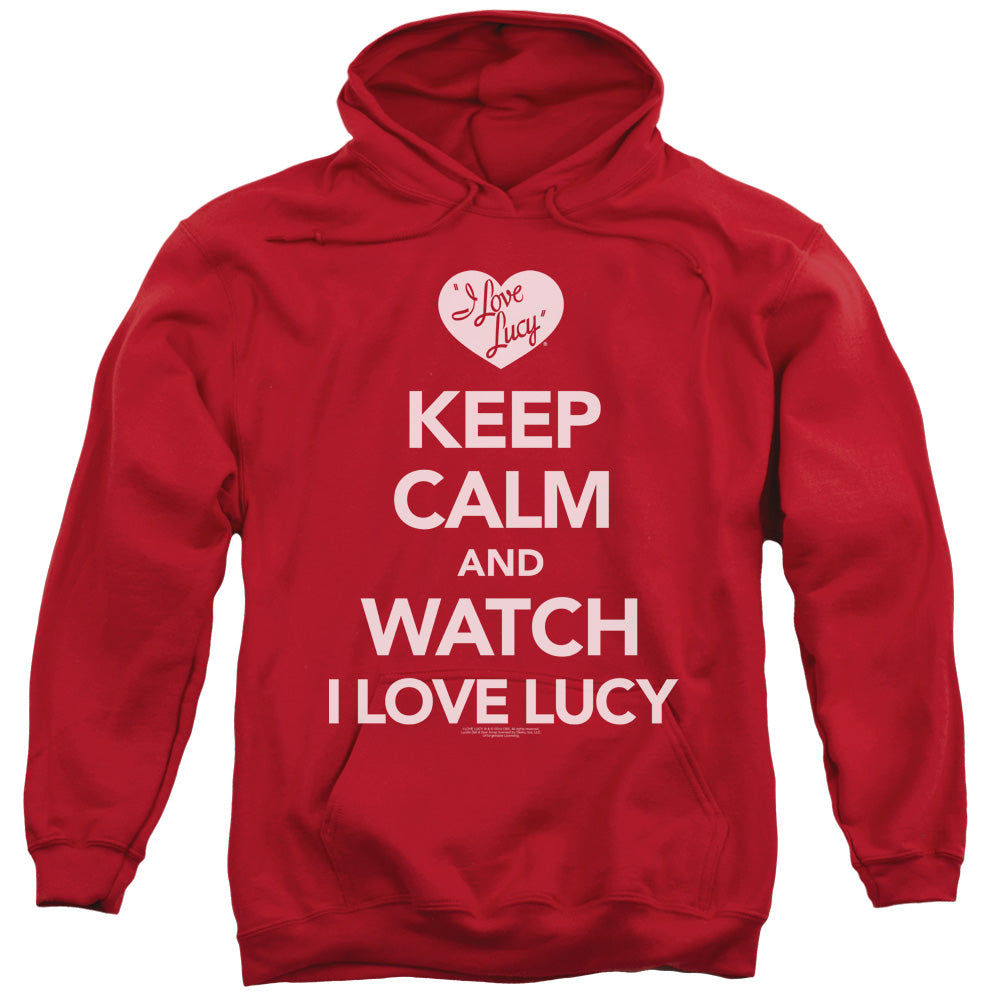 I LOVE LUCY/KEEP CALM AND WATCH - ADULT PULLOVER HOODIE - RED
