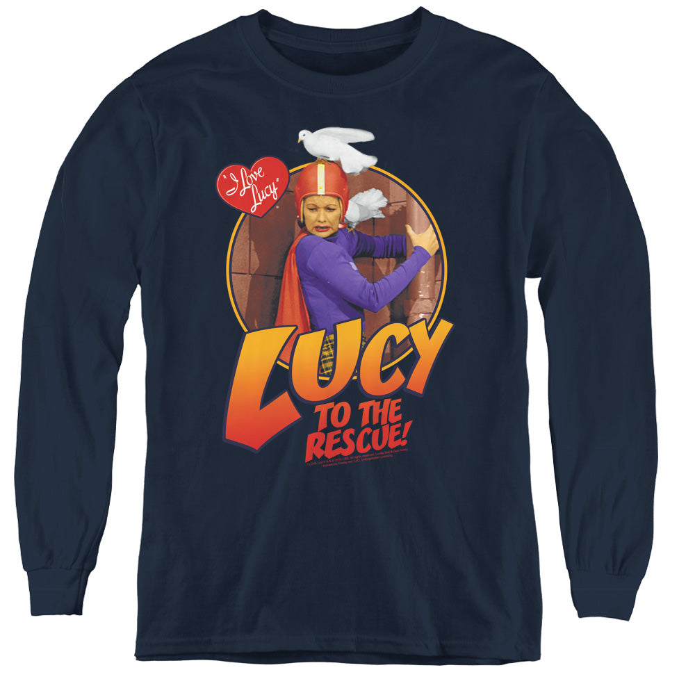 I LOVE LUCY/TO THE RESCUE - YOUTH LONG SLEEVE TEE - NAVY