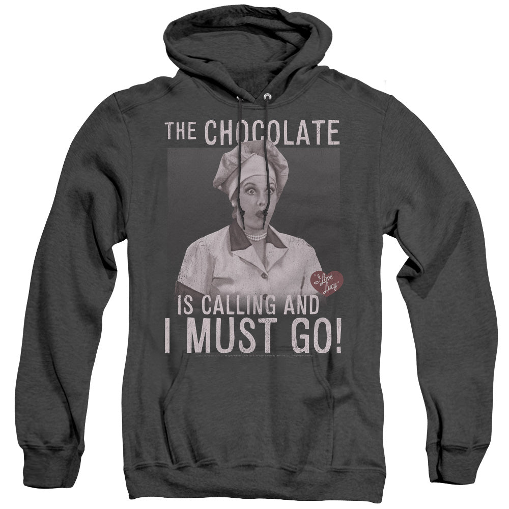 I LOVE LUCY/CHOCOLATE CALLING - ADULT HEATHER HOODIE - BLACK