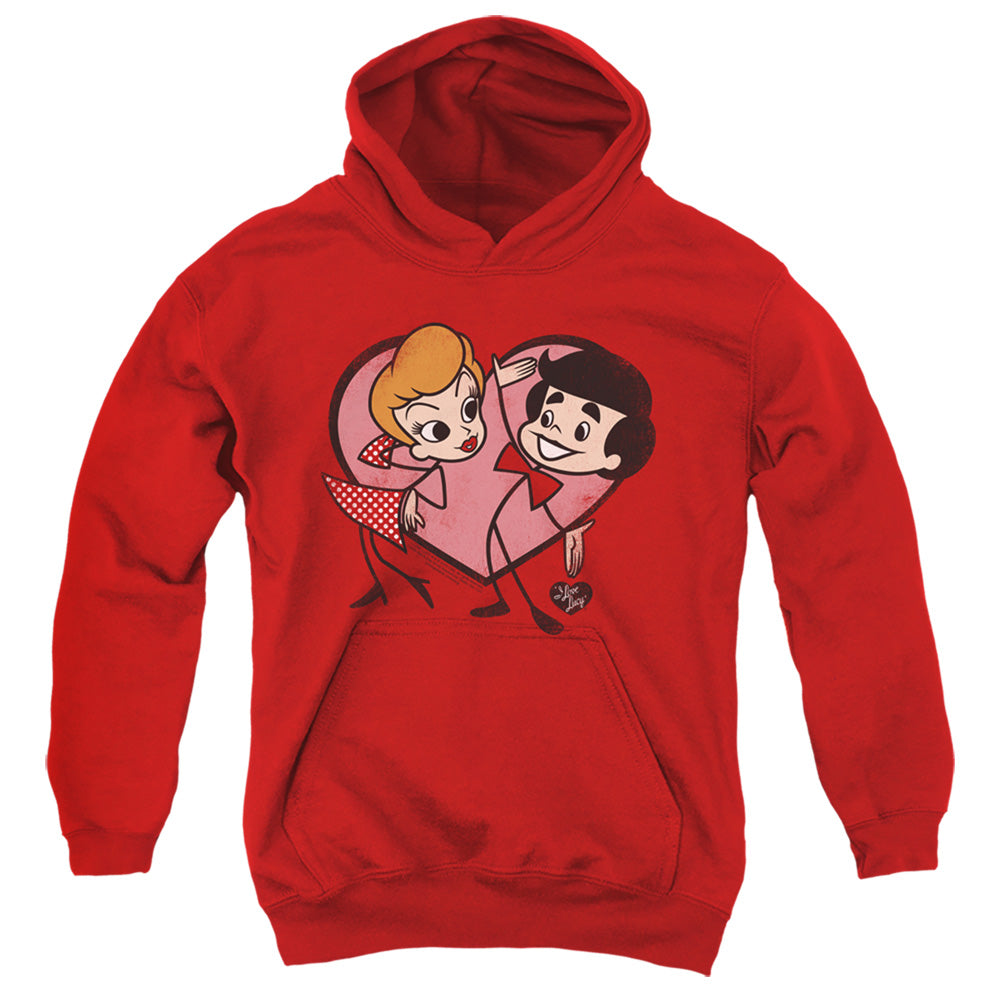 I LOVE LUCY/CARTOON LOVE - YOUTH PULLOVER HOODIE - RED