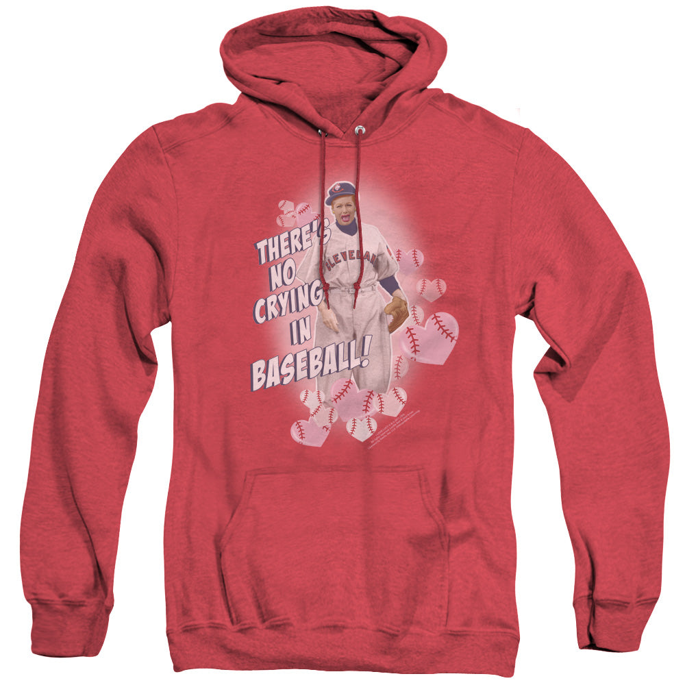 I LOVE LUCY/NO CRYING IN BASEBALL - ADULT HEATHER HOODIE - RED