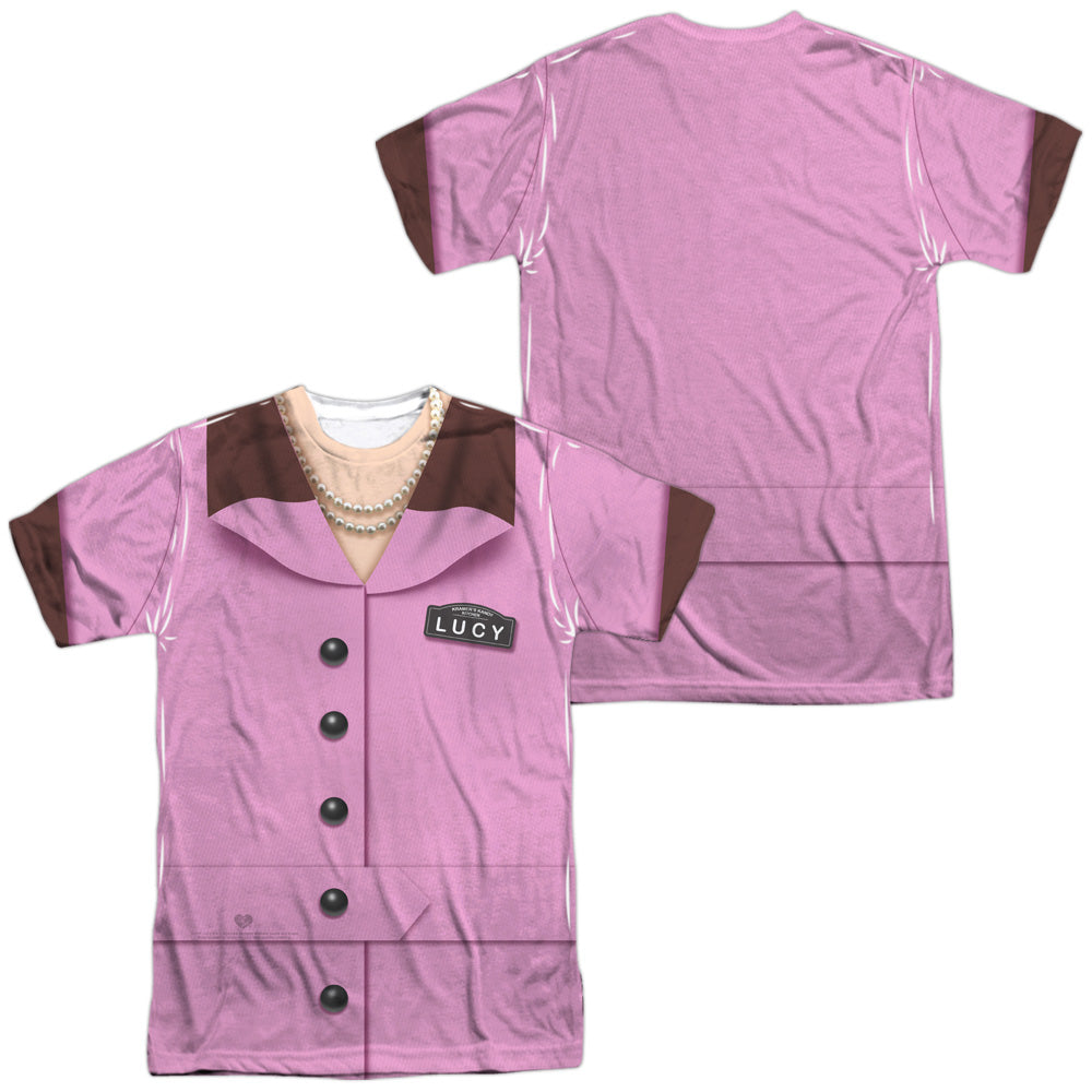 I LOVE LUCY/CHOCOLATE FACTORY COSTUME (FRONT/BACK PRINT) - S/S ADULT POLY CREW - MULTI
