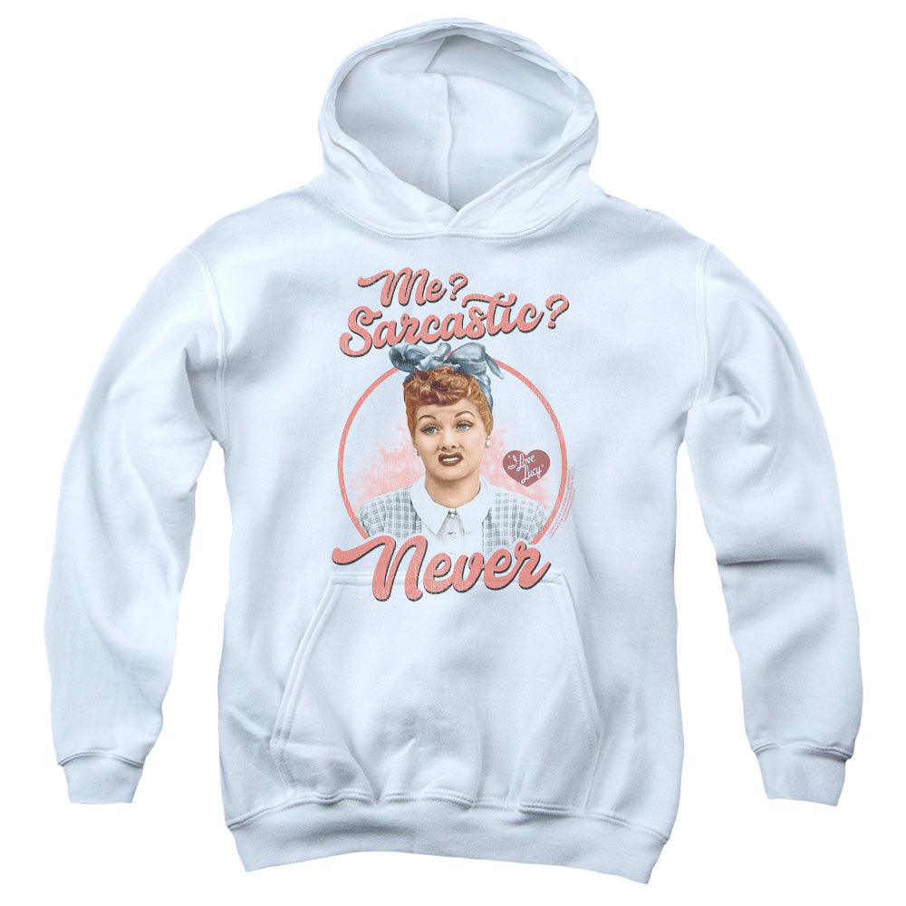 I LOVE LUCY/SARCASTIC - YOUTH PULLOVER HOODIE - WHITE