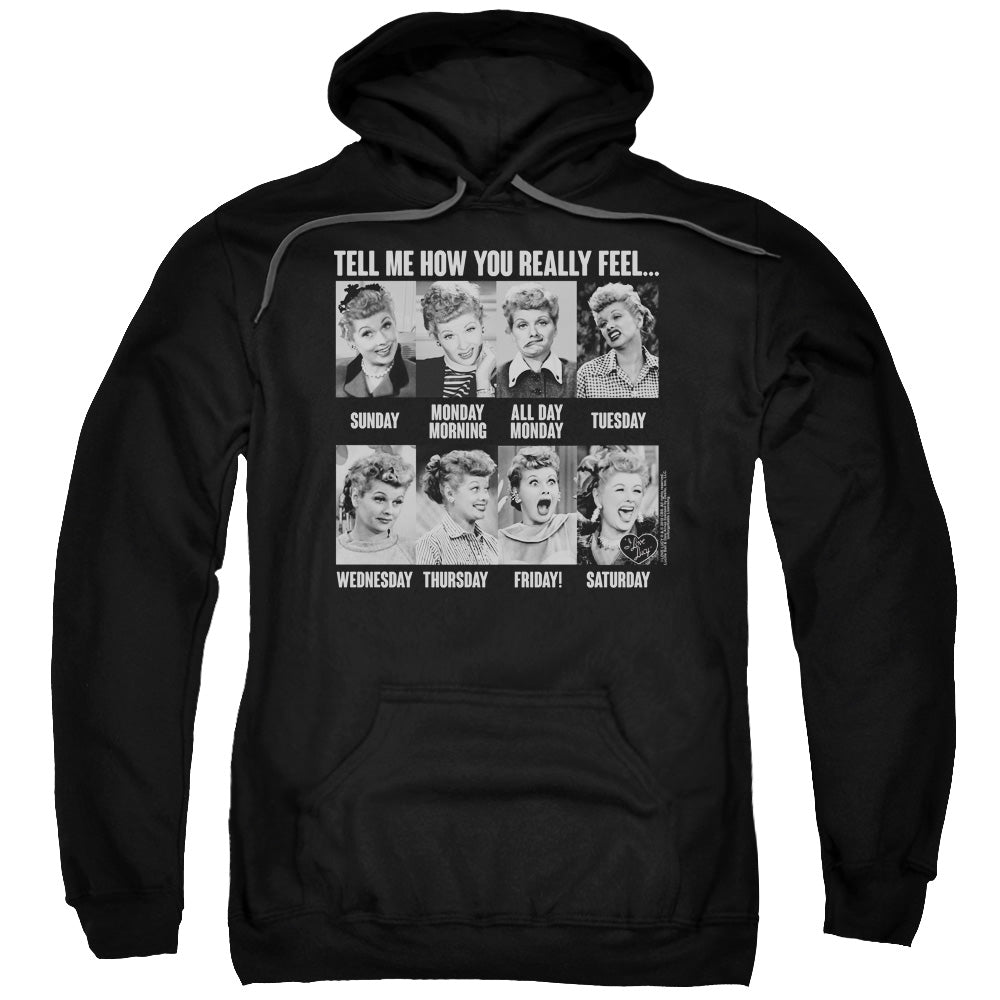 I LOVE LUCY/8 DAYS A WEEK - ADULT PULLOVER HOODIE - BLACK