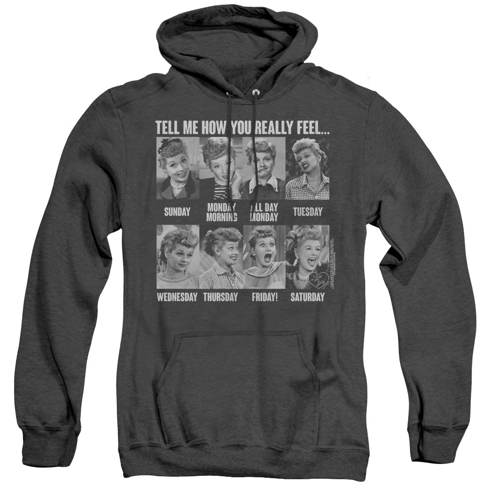 I LOVE LUCY/8 DAYS A WEEK - ADULT HEATHER HOODIE - BLACK