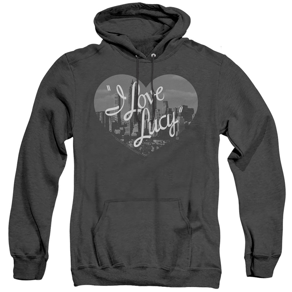 I LOVE LUCY/NOSTALGIC CITY - ADULT HEATHER HOODIE - BLACK
