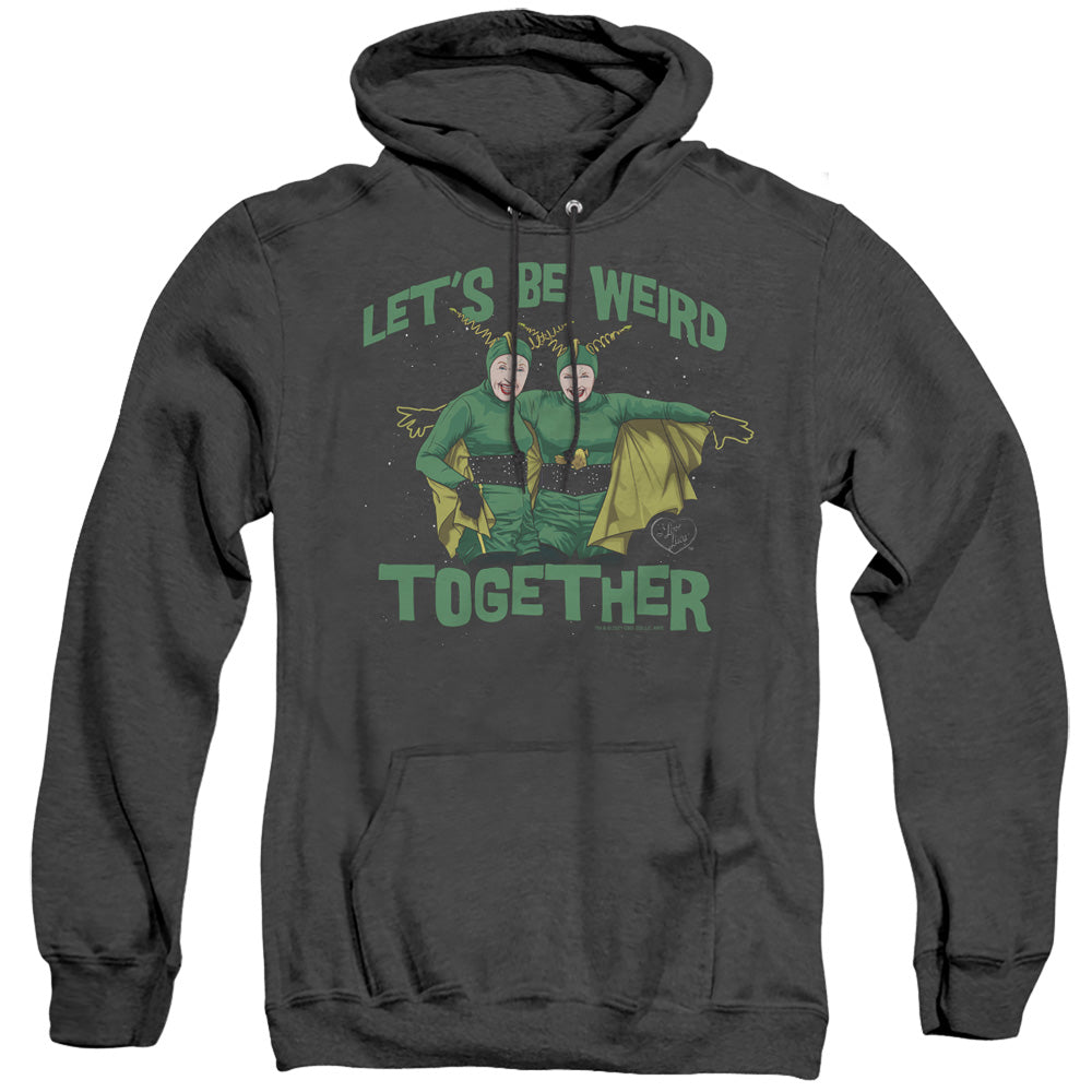 I LOVE LUCY/WEIRD TOGETHER - ADULT HEATHER HOODIE - BLACK