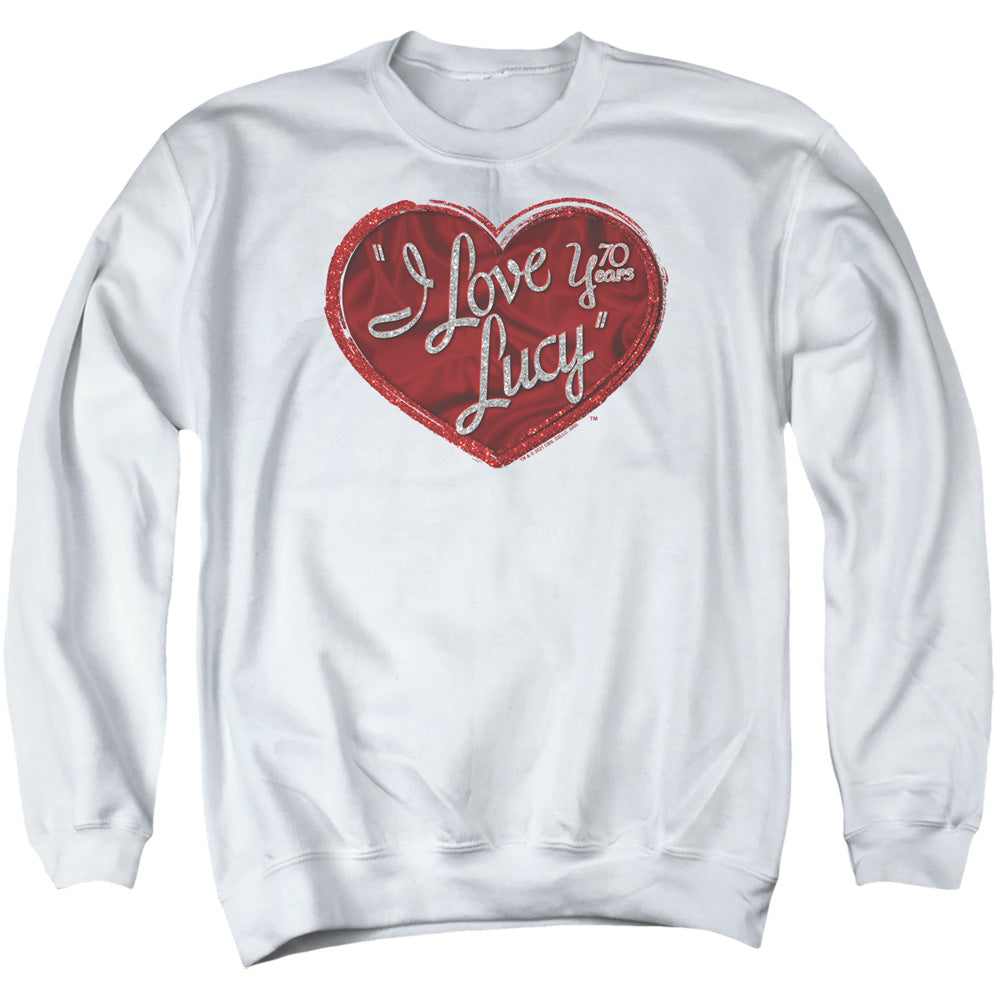 I LOVE LUCY/RED GLITTER 75 - ADULT CREWNECK SWEATSHIRT - WHITE