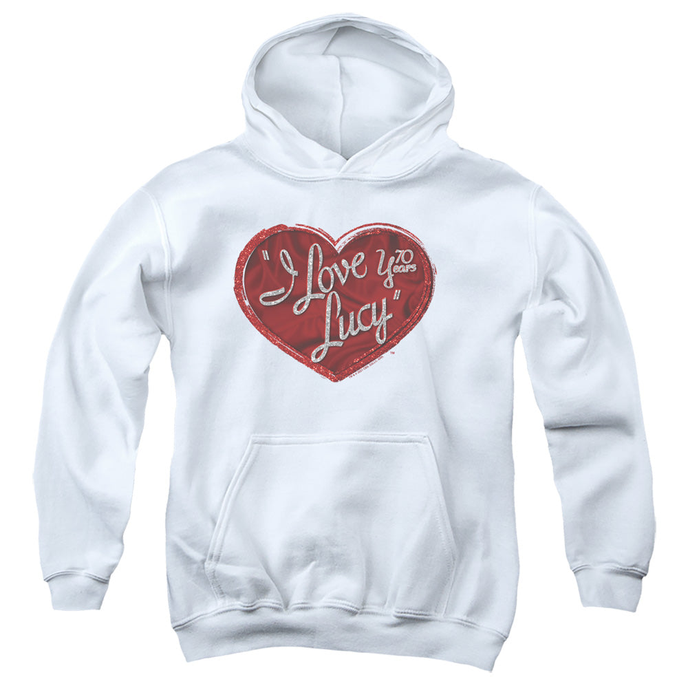 I LOVE LUCY/RED GLITTER 75 - YOUTH PULLOVER HOODIE - WHITE