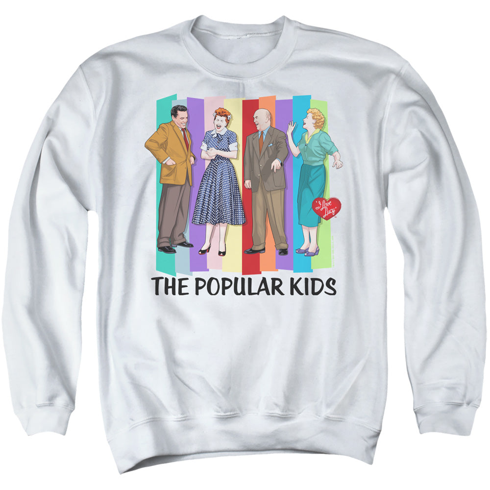 I LOVE LUCY/THE POPULAR KIDS - ADULT CREWNECK SWEATSHIRT - WHITE