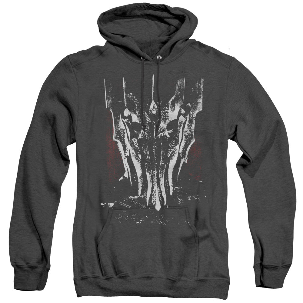 LOR/BIG SAURON HEAD - ADULT HEATHER HOODIE - BLACK